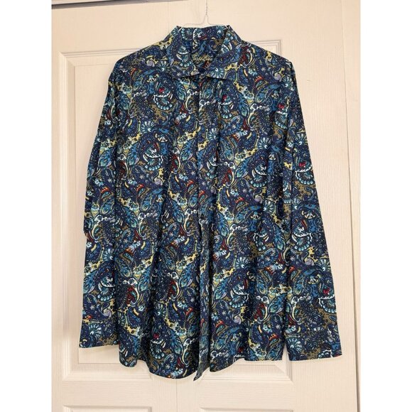 Tasso Elba Other - Tasso Elba Mens XXL Paisley Button Up Shirt Blue Tan Cotton Long Sleeve